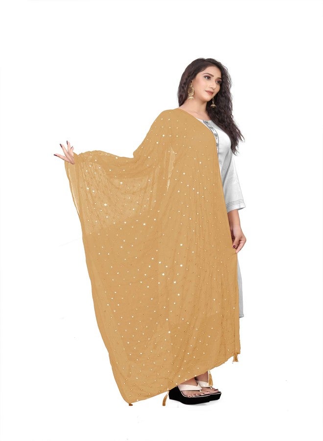 themilestocks TMS Woman's Embroidered Chiffon Dupatta Scarf Shawl Wrap Soft Indian Bridal Wedding (Camel) - Image 3
